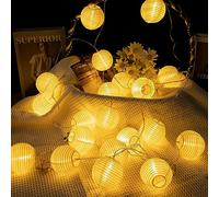 A.bigwhale Guirnaldas Luces Farolillos, Luces de cadena de linterna Interior 16 LED Blanco Cálido Decoración Farolillos con Temporizador, para dormitorio, boda, fiesta, patio