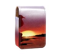 A Bird in Sunset - Estuche portátil para pintalabios para viajes, mini caja de almacenamiento de lápiz labial con espejo para mujeres y mujeres, bolsa de cosméticos de cuero, Varios colores, 9.5x2x7 cm/3.7x0.8x2.7 in