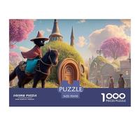 A Black Cat Dressed in Red and Blue 1000 Piece Papel Premium Rompecabezas Hobbit-Style House Alivio Estrés Jigsaw Decoración Amigos 70x50cm/1000pcs