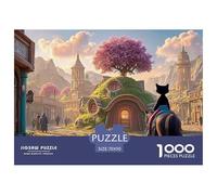 A Black Cat Dressed in Red and Blue 1000 Pzas Papel Premium Rompecabezas Cherry Blossom Cloud Manor Alivio Estrés Jigsaw Regalo Amigos 70x50cm/1000pcs