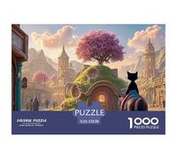 A Black Cat Dressed in Red and Blue 1000 Pzas Papel Premium Rompecabezas Cherry Blossom Cloud Manor Meditativo Jigsaw Decoración Niños 52x38cm/1000pcs