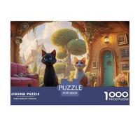 A Black Cat Sits on The Red Sofa 1000 Piece Corte Preciso Rompecabezas Pastel Cats & Hobbit Style House Vibrante Jigsaw Regalo Niños 38x26cm/1000pcs