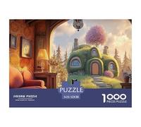 A Black Cat Sits on The Red Sofa 1000 Piece Papel Premium Rompecabezas Pastel Cats & Hobbit Style House Meditativo Jigsaw Educativo Niños 52x38cm/1000pcs