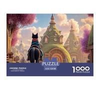 A Black Cat Sits on The Red Sofa 1000 Pièces Rompecabezas Pastel Cats & Hobbit Style House Desafiante Único para Adultos Y Niños Jouets De Défi Familial 52x38cm/1000pcs