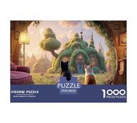 A Black Cat Sits on The Red Sofa 1000 Pièces Rompecabezas Pastel Cats & Hobbit Style House Desafiante Y Educativo para Adultos Jouets De Défi Familial 38x26cm/1000pcs