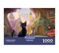 A Black Cat Sits on The Red Sofa 1000 Pièces Rompecabezas Pastel Cats & Hobbit View Imágenes Vibrantes para Adultos Juego Familiar 70x50cm/1000pcs