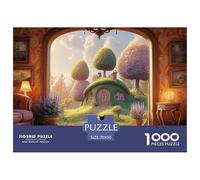 A Black Cat Sits on The Red Sofa 1000 Piezas Corte Preciso Rompecabezas Pastel Cats & Hobbit Style House Familia Jigsaw Regalo Adultos 70x50cm/1000pcs