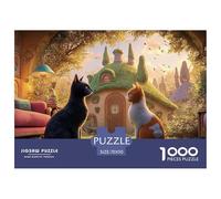A Black Cat Sits on The Red Sofa 1000 Piezas Corte Preciso Rompecabezas Pastel Cats & Hobbit Style House Familia Jigsaw Regalo Adultos 70x50cm/1000pcs
