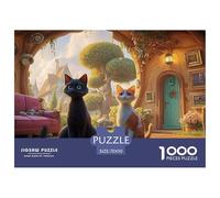 A Black Cat Sits on The Red Sofa 1000 Piezas Papel Premium Rompecabezas Pastel Cats & Hobbit Style House Desafiante Jigsaw Educativo Adultos 70x50cm/1000pcs