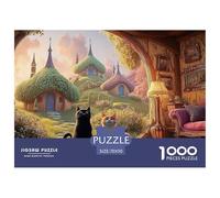 A Black Cat Sits on The Red Sofa 1000 Piezas Papel Premium Rompecabezas Pastel Cats & Hobbit Style House Alivio Estrés Jigsaw Educativo Amigos 70x50cm/1000pcs