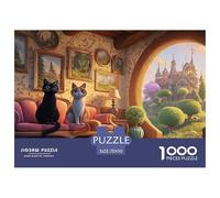 A Black Cat Sits on The Red Sofa 1000 Piezas Papel Premium Rompecabezas Pastel Cats & Hobbit View Desafiante Jigsaw Educativo Adultos 70x50cm/1000pcs