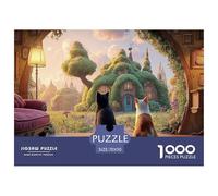 A Black Cat Sits on The Red Sofa 1000 Pzas Corte Preciso Rompecabezas Pastel Cats & Hobbit Style House Vibrante Jigsaw Regalo Niños 70x50cm/1000pcs