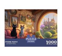 A Black Cat Sits on The Red Sofa 1000 Pzas Corte Preciso Rompecabezas Pastel Cats & Hobbit View Vibrante Jigsaw Regalo Niños 38x26cm/1000pcs