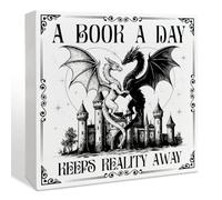 A Book A Day Keeps Reality Away - Estantería gótica de dragón para libros, caja de madera, accesorios de decoración, letrero para biblioteca del hogar, regalos para amantes de los libros, regalos para