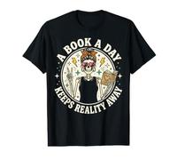 A Book A Day Keeps Reality Away Librarian Bookish Camiseta gráfica económica