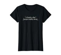 A Book A Day Keeps Reality Away Librarian Bookish Camiseta gráfica económica, Mujer, Negro, XS