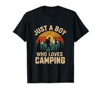 A Boy Who Loves Camping Retro Vintage Nature Hiker Hombres Niños Camiseta