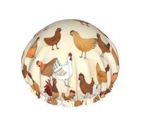A Brood of Chickens - Gorro de ducha con estampado para mujeres y hombres, gorro de baño reutilizable de doble capa con correa elástica L