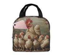 A Brood Of Chickens - Lonchera aislada con estampado de cría de pollos, lonchera reutilizable con bolsillo frontal para trabajo y picnic