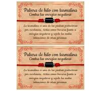 A BUENOS PRECIOS® - Pulsera hilo rojo con TURMALINA negra cilíndrica auténtica - Amuleto contra mal de ojo para mujer y hombre - Sanación y curación energía negativa - Pulseras ajustables (2 Pulseras)