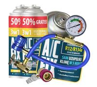 A/C FIX Recambio Gas R134a R12 3in1 con Manguera y Adaptador manometro - Kit Recarga Aire Acondicionado Coche 2x235 g - Sustituto del refrigerante - Gas Aire Acondicionado Coche - Eco