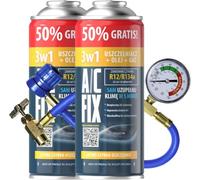 A/C FIX Recambio Gas R134a R12 3in1 - Kit Recarga Aire Acondicionado Coche 2x235 g - Sustituto del refrigerante R134a - Botella refrigerante Coche - Gas Aire Acondicionado Coche - Eco