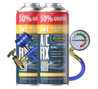 A/C FIX Recambio Gas sustituto R134a sustituto R12 3in1 con Manguera - manometro - Kit Recarga Aire Acondicionado Coche 2x235 g - Sustituto del refrigerante - Gas Aire Acondicionado Coche - Eco
