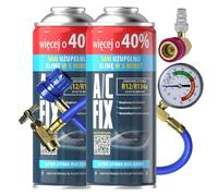 A/C FIX Recambio gas sustituto R134a sustituto R12 con manguera y adaptador - manometro - Kit recarga aire acondicionado coche 2x235 g - Sustituto del refrigerante - Gas aire acondicionado coche - ECO