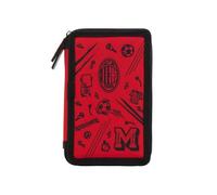 A.C. Milan Estuche con 3 Compartimentos y Materiales incluidos en el Interior, Porta bolígrafos y lápices, Producto Oficial, Rojo