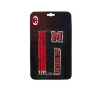 A.C. Milan Juego de papelería Escolar con 4 lápices y 2 Gomas de borrar, Producto Oficial para la Escuela y la Oficina, Color Rojo