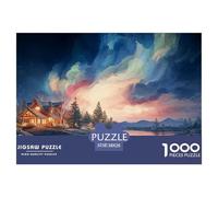 A Cabin in The Mountains 1000 Pcs Ökopapier Puzzle Cozy Cabin in A Moonlit Mountain Lebendige Bilder Kreatives Spiel Puzzles Als Geburtstagsgeschenke 38x26cm/1000pcs