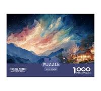 A Cabin in The Mountains 1000 Pcs Ökopapier Puzzle Cozy Cabin in A Moonlit Mountain Lebendige Bilder Kreatives Spiel Puzzles Als Geburtstagsgeschenke 52x38cm/1000pcs