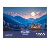 A Cabin in The Mountains 1000 Pcs Stabiler Karton Puzzle Cozy Cabin in A Moonlit Mountain Stressabbau Familienspiel Puzzles Als Wohnaccessoires 70x50cm/1000pcs