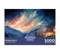 A Cabin in The Mountains 1000 Stück Stabiler Karton Puzzle Cozy Cabin in A Moonlit Mountain Lebendige Bilder Kreatives Spiel Puzzles Für Erwachsene Und Kinder 38x26cm/1000pcs
