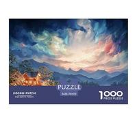 A Cabin in The Mountains 1000 Stück Stabiler Karton Puzzle Cozy Cabin in A Moonlit Mountain Stressabbau Kreatives Spiel Puzzles Als Wohnaccessoires 70x50cm/1000pcs