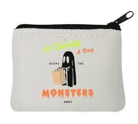 A Candy A Day Keeps The Monsters Away - Monedero de neopreno divertido para Halloween, 10 x 11 cm, color blanco, White, Talla única