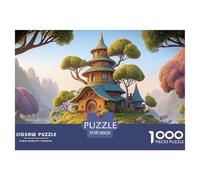 A Cartoon Pagoda Stands on An Island 1000 Pièces Rompecabezas Treehouse Hobbit-Style Manor Desafiante Único para Adultos Juego Familiar 38x26cm/1000pcs