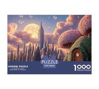 A Cartoon-Style Cityscape of New_York 1000 Pièces Rompecabezas Blossom Cloud Pagoda Desafiante Y Educativo para Adultos Jouets De Défi Familial 38x26cm/1000pcs