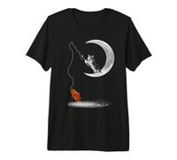 A Cat Fishing on The Crescent Moon Funny Cats Lovers Fisher Camiseta Premium