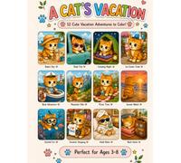 A Cat's Vacation: 12 Cute Vacation Adventures to Color | Adorable Cat Coloring Book for Kids Ages 3-8: A Fun Vacation Coloring Book Filled with Beach ... Snorkeling, and More Cute Cat Adventures