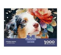 A Close-up of A Dog 1000 Piezas Cartón Fuerte Rompecabezas Floral Australian Shepherd Imágenes Vibrantes Juego Familiar Puzzle para Niños Pequeños 52x38cm/1000pcs