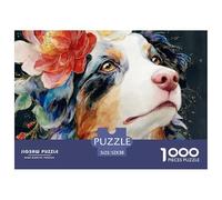A Close-up of A Dog 1000 Piezas Cartón Fuerte Rompecabezas Floral Australian Shepherd Liberador De Estrés Juego Familiar Puzzle para Adultos Y Niños 52x38cm/1000pcs