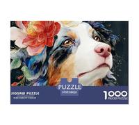 A Close-up of A Dog 1000 Piezas Papel Ecológico Rompecabezas Floral Australian Shepherd Imposible, Difícil Juego Creativo Puzzle para Niños Pequeños 38x26cm/1000pcs