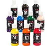 A-Color - Juego de 10 botes de pintura acrílica para principiantes, estudiantes y artistas profesionales, 10 x 100 ml, brillante, colores surtidos