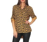 a con Animal-Print Safari 3/4 Túnica Parte Superior Top Obersized 6702 Mujer Talla Única (Amarillo)