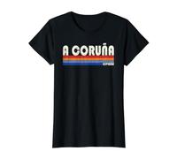 A Coruña España Estilo Retro Años 70 80 Camiseta gráfica económica, Mujer, Negro, M