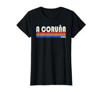A Coruña Spain Retro 70s 80s Style Camiseta gráfica económica, Mujer, Negro, XS