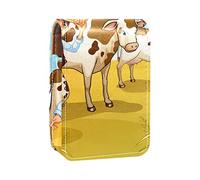 A Cowboy with Two Cows Eating - Estuche portátil para pintalabios para viajes, mini caja de almacenamiento de lápiz labial con espejo para mujeres y mujeres, bolsa de cosméticos de cuero, Varios colores, 9.5x2x7 cm/3.7x0.8x2.7 in