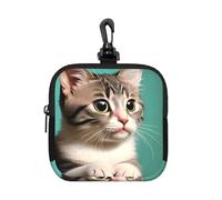 A Curious Cat - Bolsa pequeña impermeable con cremallera, bolsa de almacenamiento de neopreno para auriculares, funda con clip para llavero