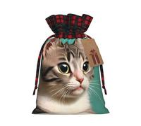 A Curious Cat - Bolsas de Navidad con cordón para aperitivos, bolsas reutilizables para regalos navideños, talla M